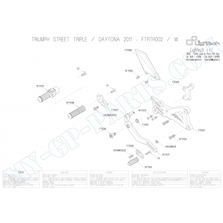 Pièces détachées commandes reculées LIGHTECH TRIUMPH DAYTONA / STREET TRIPLE 675