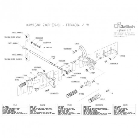 Pièces détachées commandes reculées LIGHTECH KAWASAKI ZX6R 2005-2015 FTRKA004